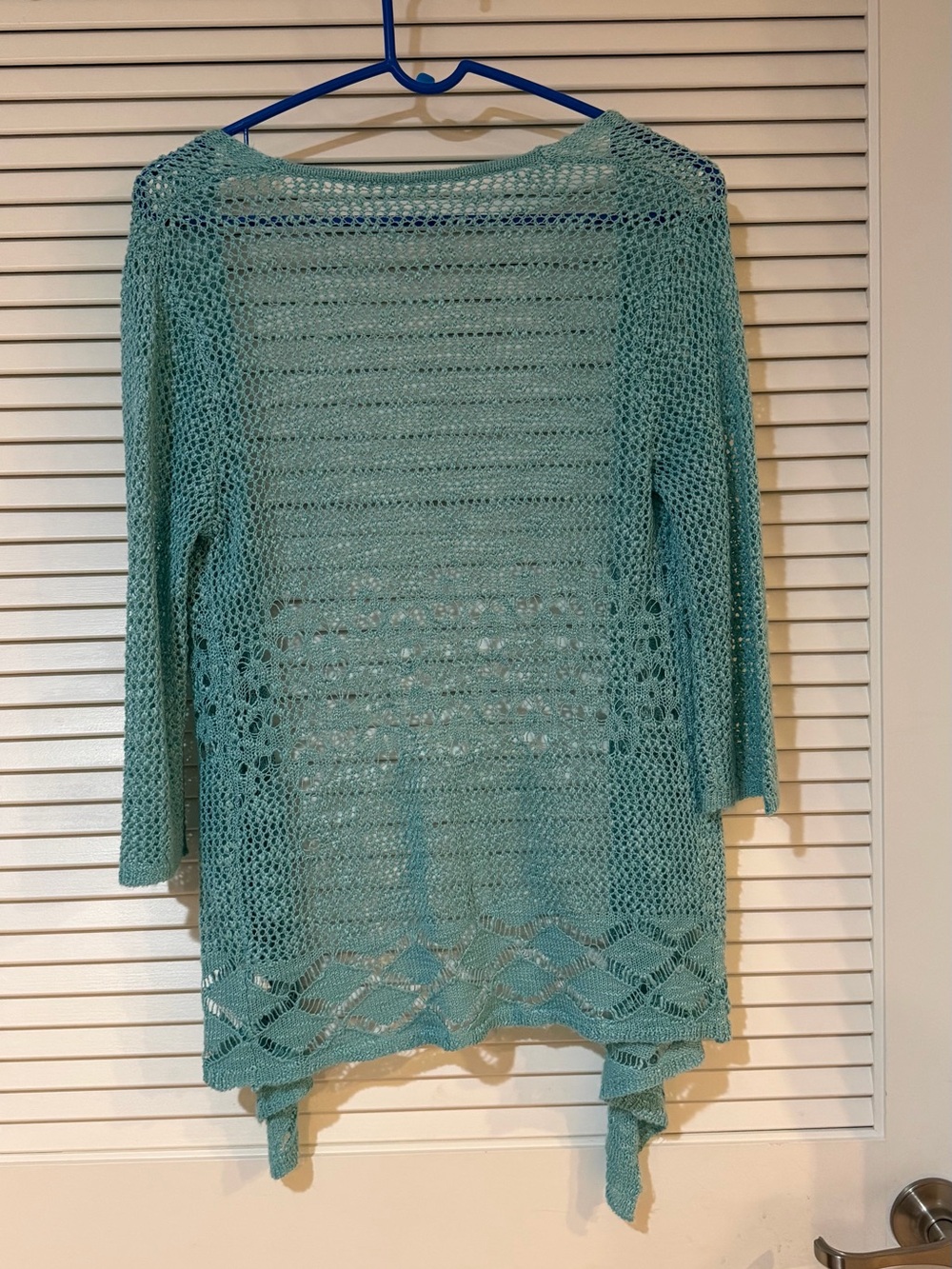 Seafoam Aqua Open Knit Cardigan Waterfall Drape Lace Lightweight Sweater NWOT - Picture 3 of 7